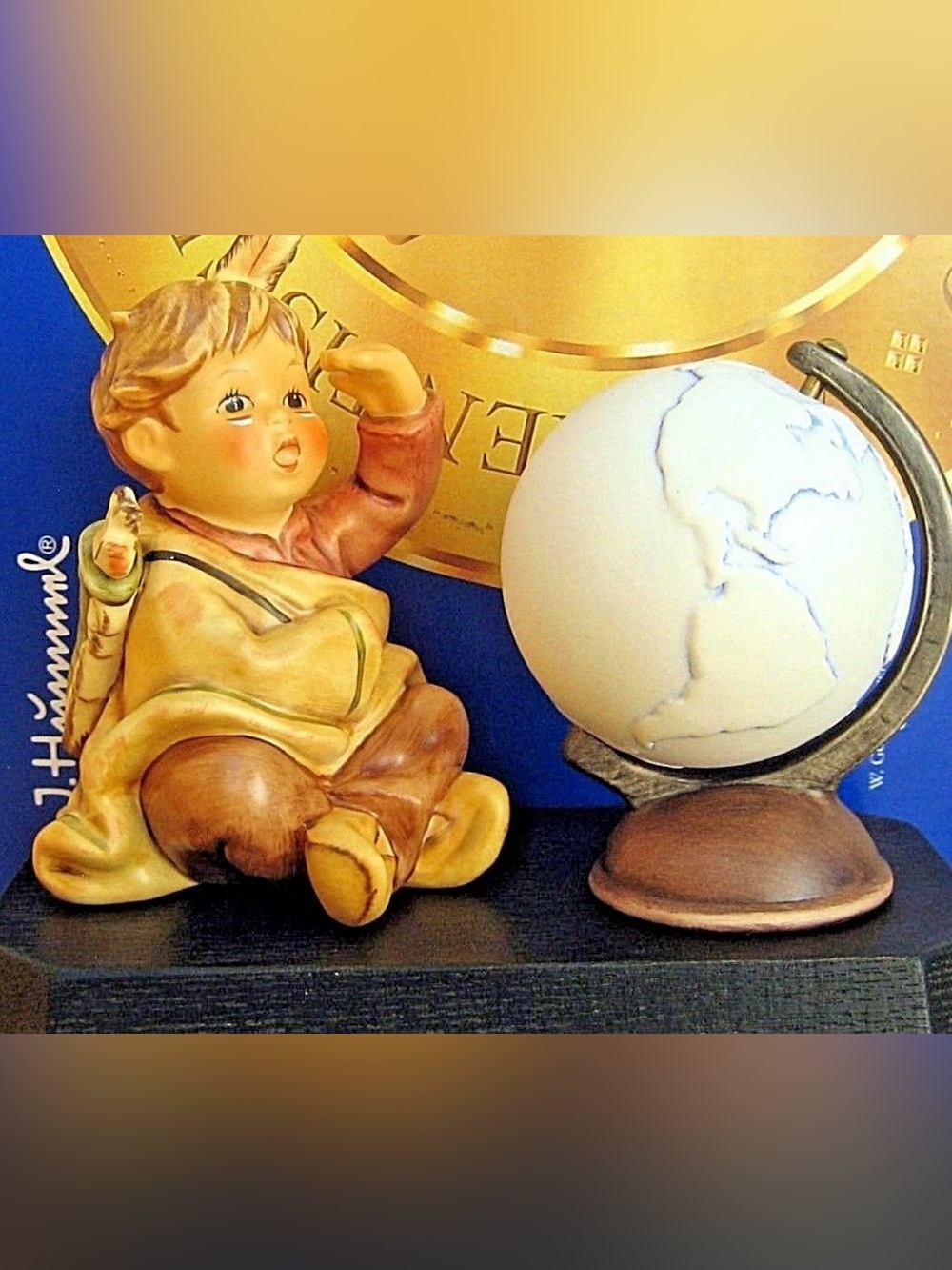 Hummel Millennium 2000 Goebel American Wanderer Globe Figurine Set 3.5"